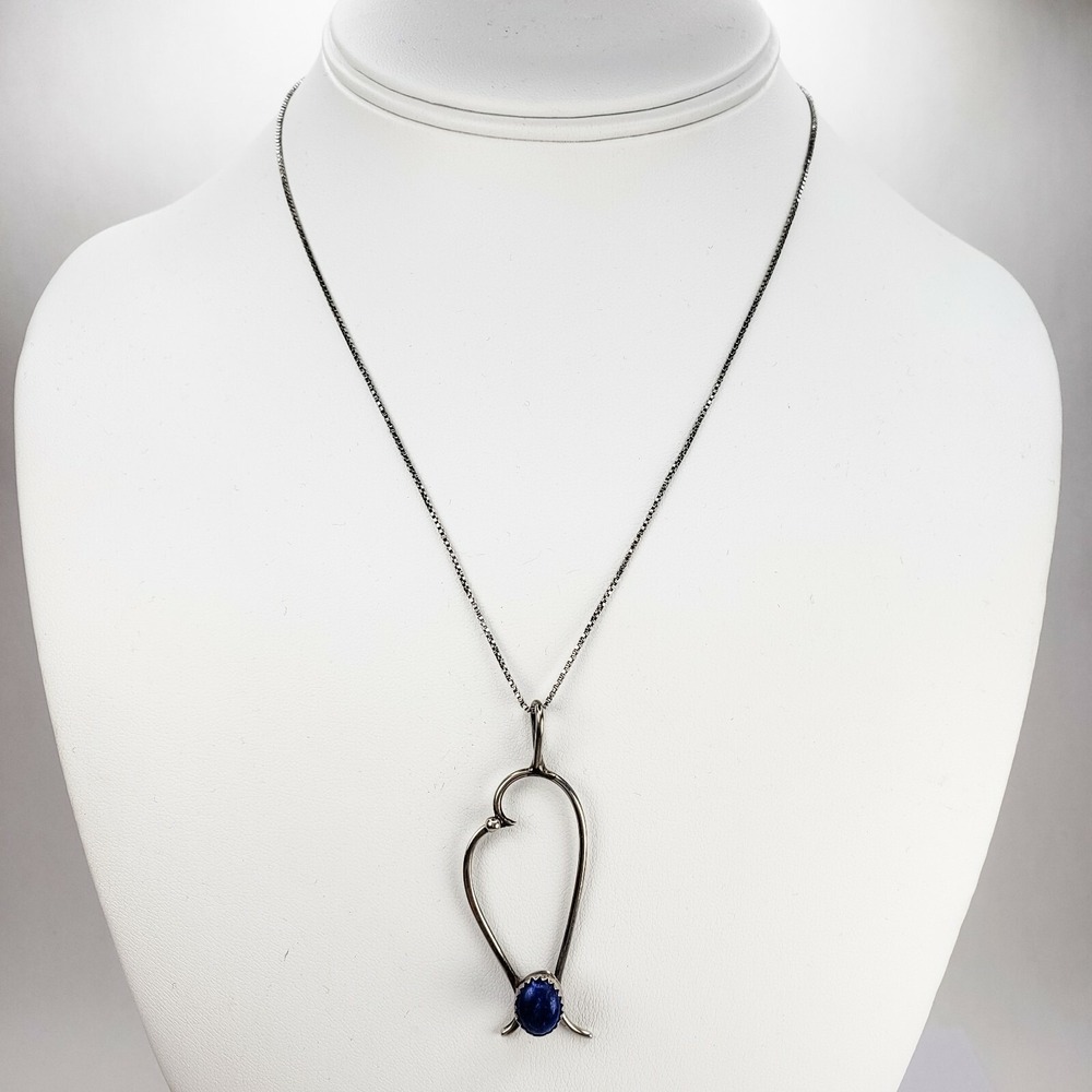 Sterling Silver 925 Freeform Sodalite Cabochon Pendant 16.25 Inch Chain Necklace